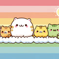 Kawaii Cat Rainbow Cloud Mural Wallpaper — Whimsical Pastel Design Mural Wallpaper - room preview 04