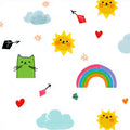 Kawaii Cat and Rainbow Mural Wallpaper — Playful Doodle Pattern Mural Wallpaper - room preview 04