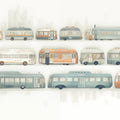 Vintage Bus Fleet Mural Wallpaper — Retro City Transit Design Mural Wallpaper - room preview 04