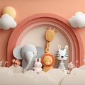 Safari Friends Rainbow Mural Wallpaper — Soft Paper-Cut Aesthetic Mural Wallpaper - room preview 04