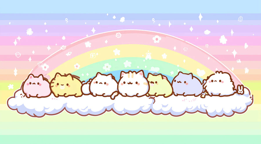Pummelige Katze Wolken Wandbild Tapete — Verträumte Pastell-Regenbogen Wandbild Tapete printable artwork