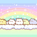 Chubby Cat Cloud Mural Wallpaper — Whimsical Pastel Rainbow Mural Wallpaper - room preview 04