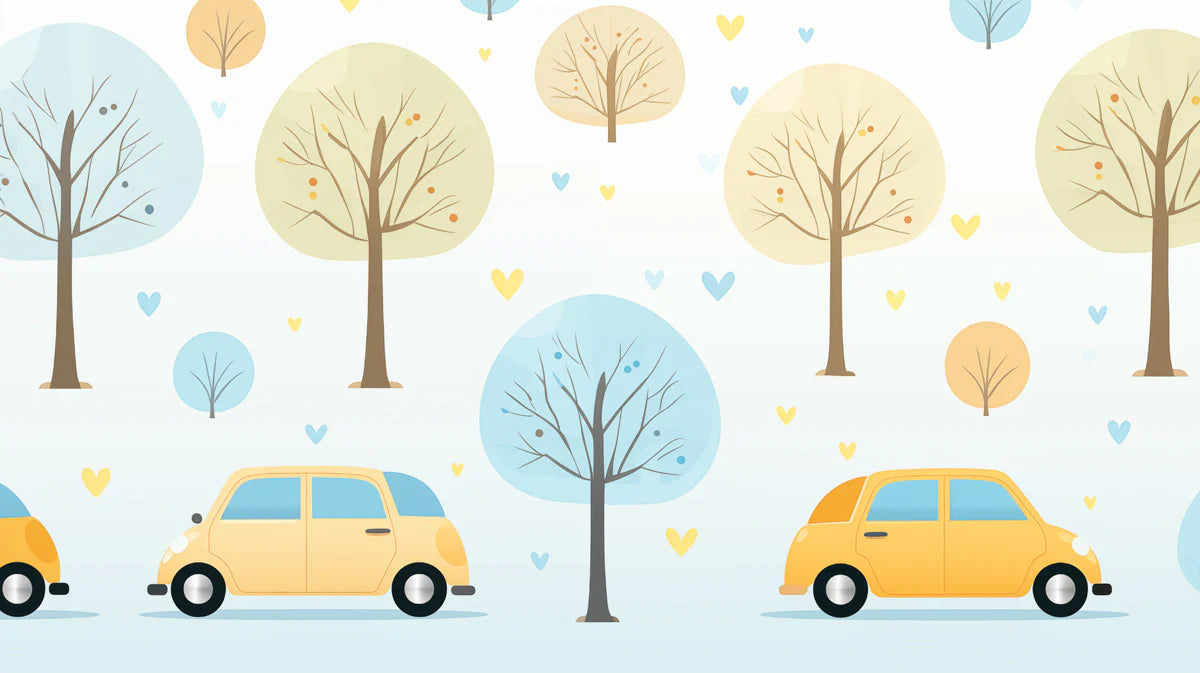 Minimalist Road Trip Mural Wallpaper — Scandi Cartoon Landscape Mural Wallpaper - room preview 04