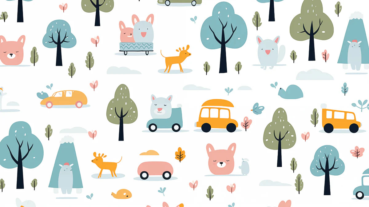 Kawaii Woodland Adventure Mural Wallpaper — Playful Animal Scene Mural Wallpaper - room preview 04