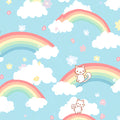 Kawaii Kitten and Rainbow Cloud Mural Wallpaper — Whimsical Decor Mural Wallpaper - room preview 04