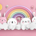 Paper-Cut Animal Rainbow Mural Wallpaper — Whimsical Soft Aesthetic Mural Wallpaper - room preview 04