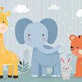 Safari Friends in the Rain Mural Wallpaper — Cute Cartoon Design Mural Wallpaper - room preview 04