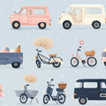 Vintage Transit Mural Wallpaper in Pastel Tones and Retro Style Mural Wallpaper - room preview 04