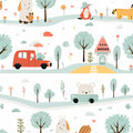 Folk Art Animal Village Mural Wallpaper — Whimsical Painted Scene Mural Wallpaper - room preview 04