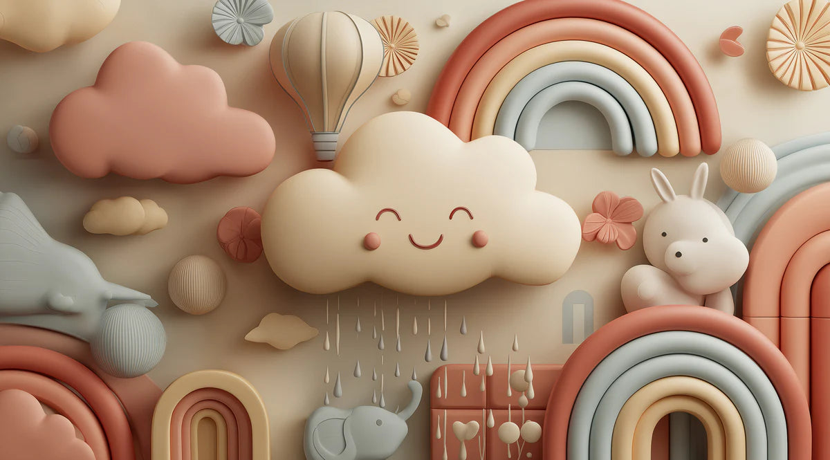 3D Pastel Cloud and Rainbow Mural Wallpaper — Whimsical Decor Mural Wallpaper - room preview 04