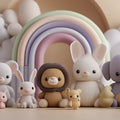 Knitted Plushie Animal Mural Wallpaper — Soft Pastel Rainbow Mural Wallpaper - room preview 04