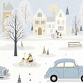Vintage Winter Village Mural Wallpaper —Scandinavian Snow Scene Mural Wallpaper - room preview 04