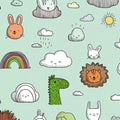 Safari Friends Doodle Mural Wallpaper —Playful Nursery Design Mural Wallpaper - room preview 04