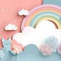 Paper-Cut Flower Rain Mural Wallpaper — Whimsical Pastel Scene Mural Wallpaper - room preview 04