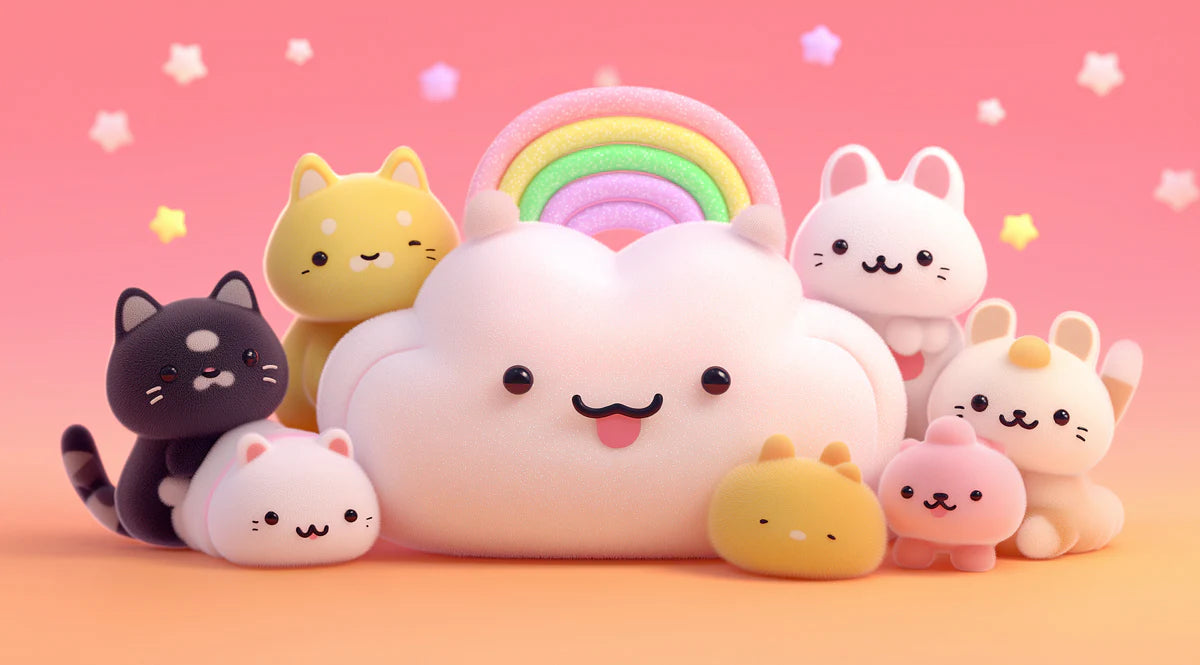Kawaii Cat Cloud Party Mural Wallpaper — Whimsical 3D Render Mural Wallpaper - room preview 04