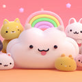 Kawaii Cat Cloud Party Mural Wallpaper — Whimsical 3D Render Mural Wallpaper - room preview 04