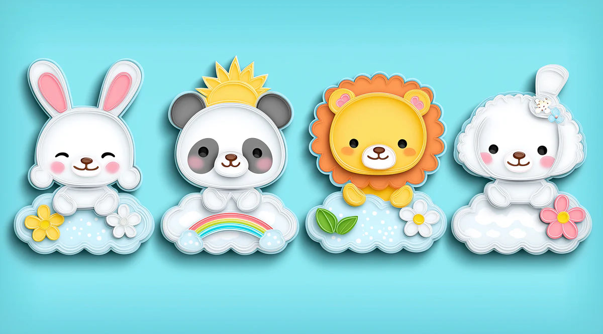 Charming Cloud Animals Mural Wallpaper — Bright Kids Room Decor Mural Wallpaper - room preview 04