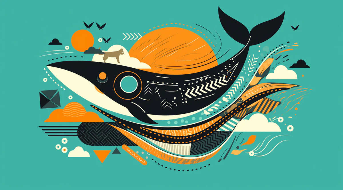 Abstract Whale & Sun Mural Wallpaper — Mid-Century Graphic Art Mural Wallpaper - room preview 04