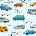 Retro Transportation Mural Wallpaper — Classic Vehicles in Sky Blue Mural Wallpaper - room preview 04