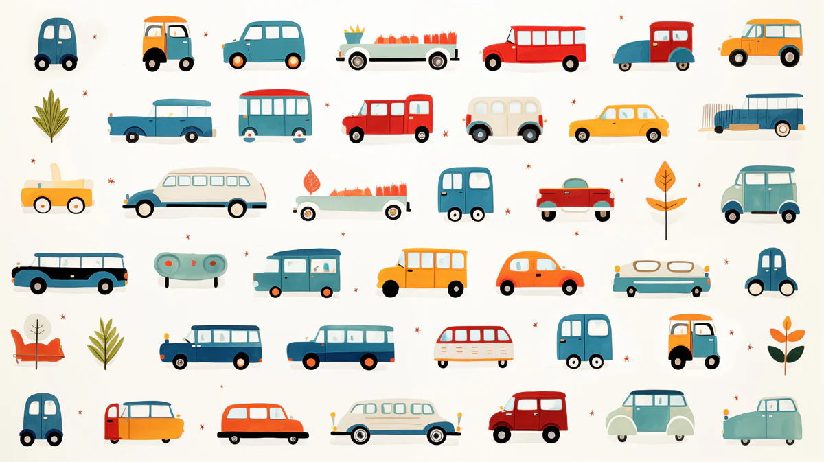 Doodle Car Collection Mural Wallpaper — Playful Hand-Drawn Motifs Mural Wallpaper - room preview 04