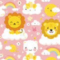 Safari Cloud Whimsical Mural Wallpaper — Pink and Yellow Kids Decor Mural Wallpaper - room preview 04