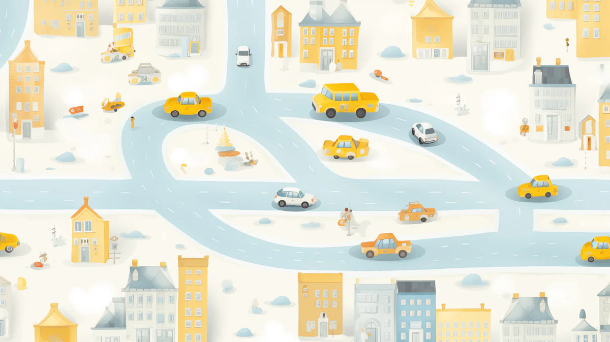 Cartoon City Map Mural Wallpaper in Sunny Yellow and Soft Blue Mural Wallpaper - room preview 04