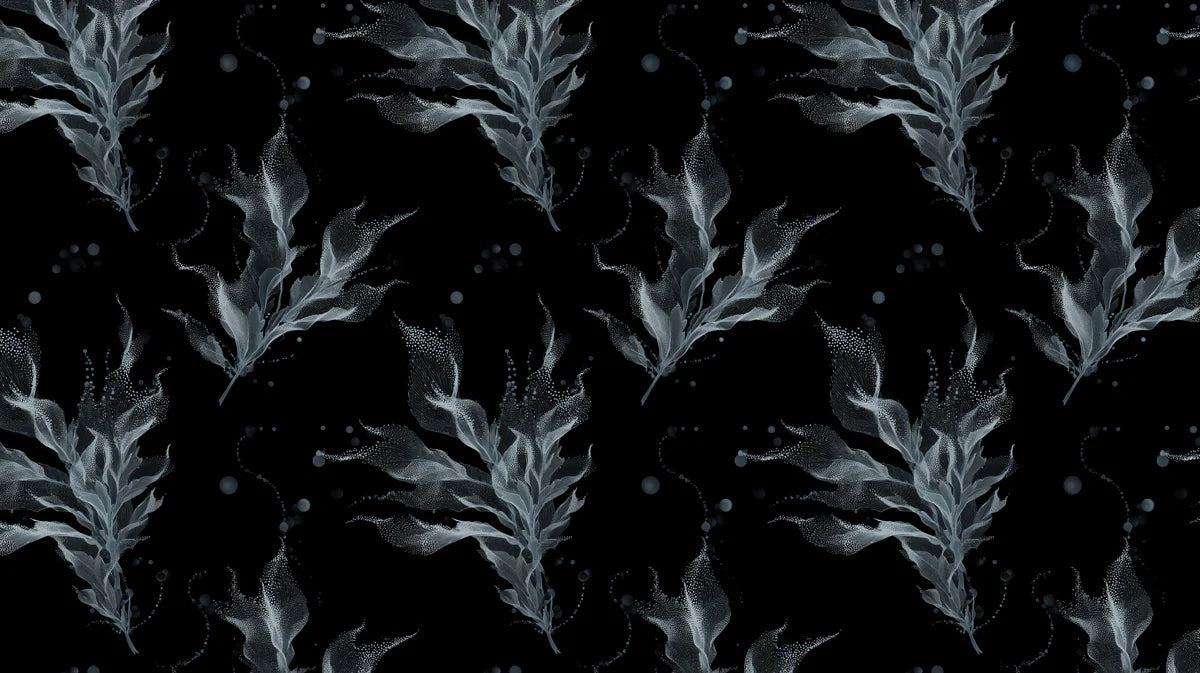 Stippled Kelp Mural Wallpaper — Moody Monochrome Botanical Mural Wallpaper - room preview 04