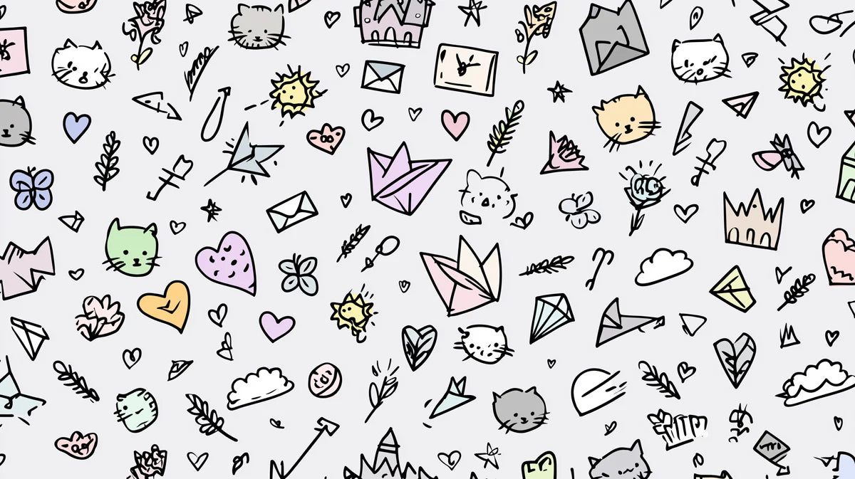 Kawaii Doodle Mural Wallpaper — Playful Line Art Motif Mural Wallpaper - room preview 04