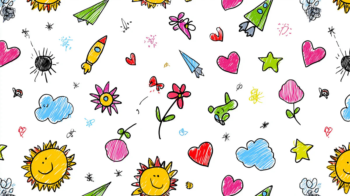 Childhood Doodle Sketch Mural Wallpaper —Whimsical Hand-Drawn Motifs Mural Wallpaper - room preview 04