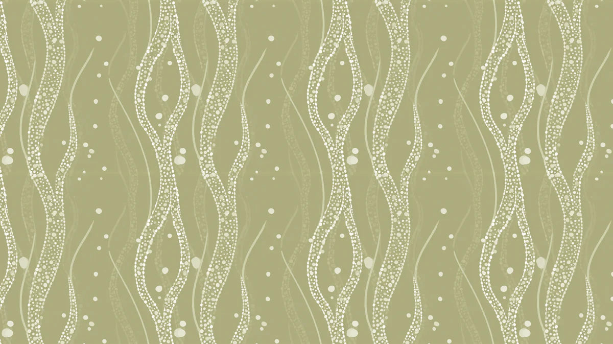 Olive Green Dotted Vine Mural Wallpaper — Organic Flowing Pattern Mural Wallpaper - room preview 04