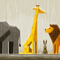 Safari Animals Low-Poly Mural Wallpaper — Geometric Earth Tone Art Mural Wallpaper - room preview 04