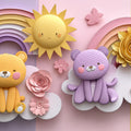 Teddy Bear and Rainbow Mural Wallpaper — Whimsical Pastel Art Mural Wallpaper - room preview 04