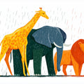 Safari Friends Rain Mural Wallpaper — Artistic Animal Illustration Mural Wallpaper - room preview 04