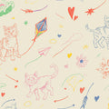 Cat and Kite Sketch Mural Wallpaper —Hand-Drawn Whimsical Pattern Mural Wallpaper - room preview 04