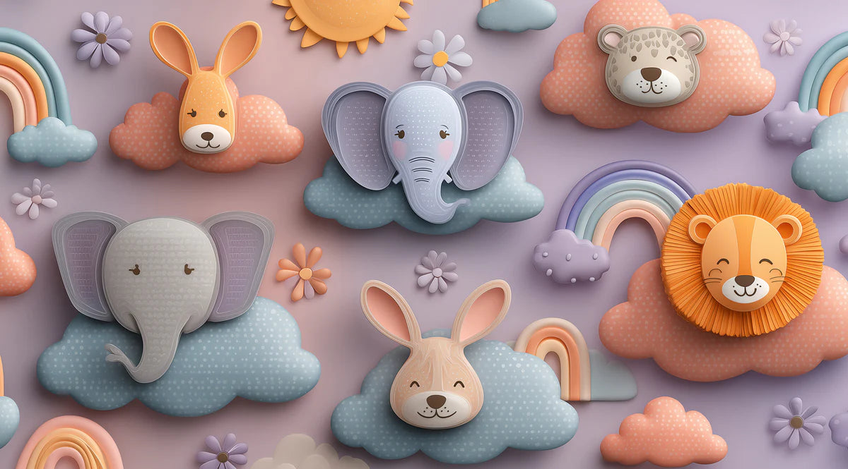 3D Animal Cloud Mural Wallpaper — Soft Pastel Whimsical Decor Mural Wallpaper - room preview 04