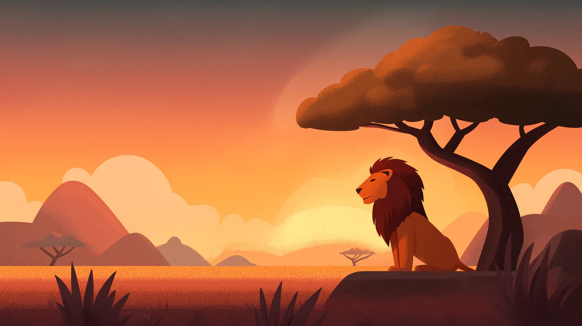 Lion at Sunset Savannah Mural Wallpaper — Minimalist Landscape Mural Wallpaper - room preview 04