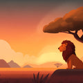 Lion at Sunset Savannah Mural Wallpaper — Minimalist Landscape Mural Wallpaper - room preview 04
