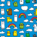 Playful Cat and Rainbow Doodle Mural Wallpaper — Vibrant Kids Style Mural Wallpaper - room preview 04