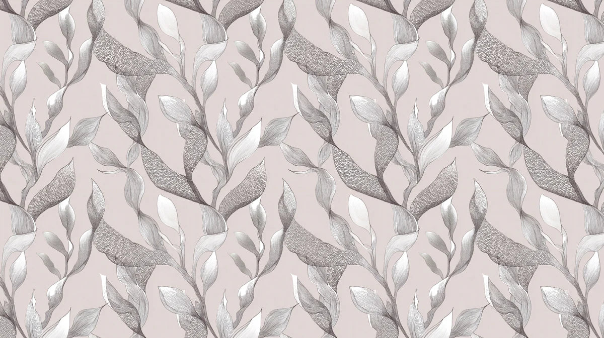 Stippled Botanical Mural Wallpaper — Soft Taupe and Charcoal Mural Wallpaper - room preview 04