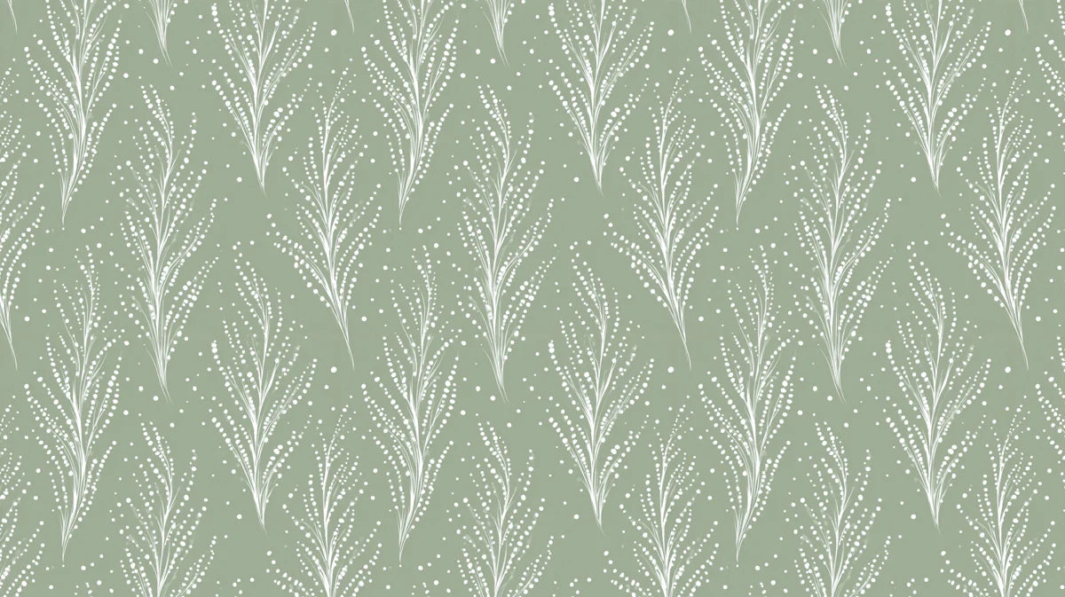 Dotted Fern Frond Mural Wallpaper — Sage Minimalist Botanical Mural Wallpaper - room preview 04