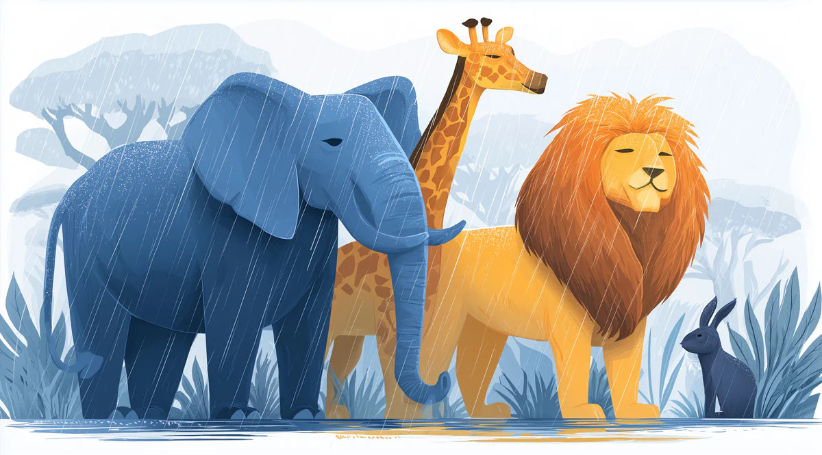 Geometric Safari Rain Mural Wallpaper — Modern Graphic Animal Art Mural Wallpaper - room preview 04