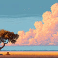 African Savannah Pixel Art Mural Wallpaper — Golden Horizon Scene Mural Wallpaper - room preview 04