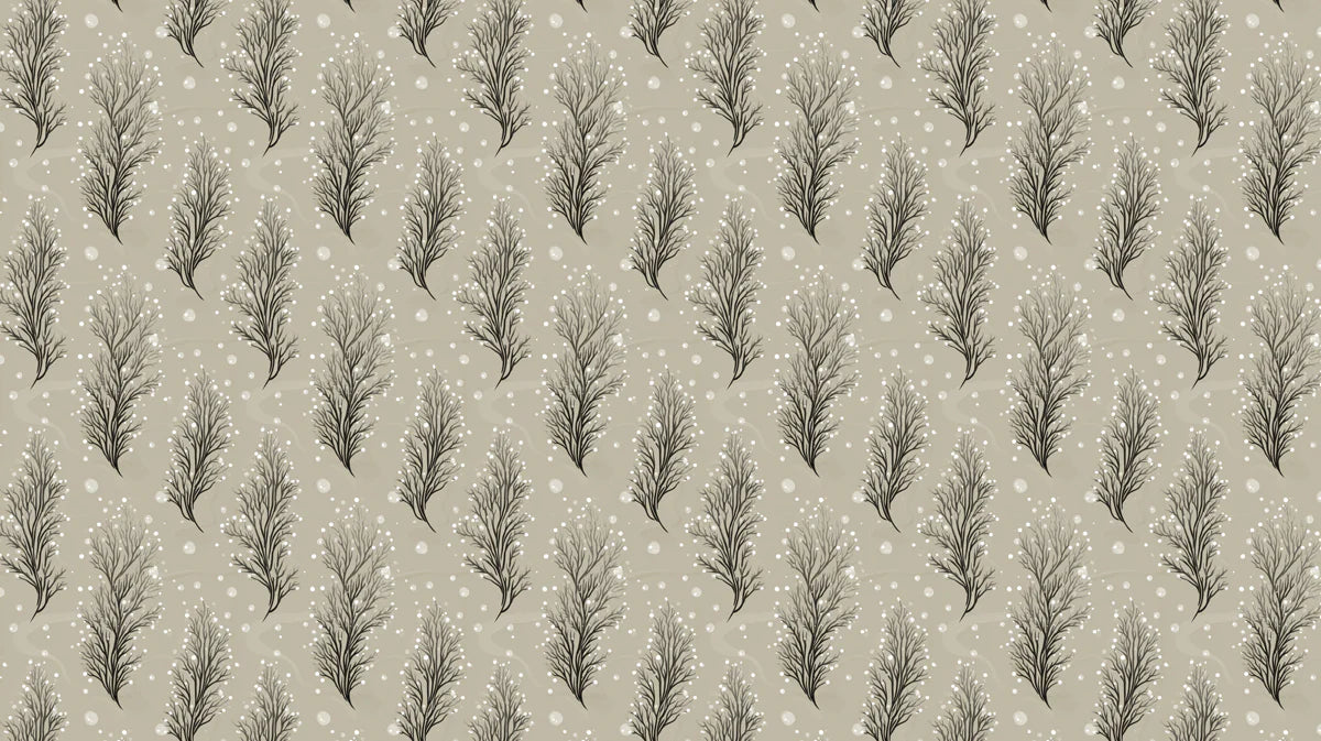 Winter Sprig Mural Wallpaper — Calm Neutral Botanical Mural Wallpaper - room preview 04