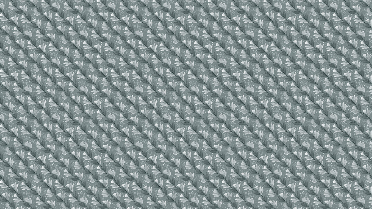 Diagonal Lily Floral Mural Wallpaper — Muted Teal and Gray Mural Wallpaper - room preview 04