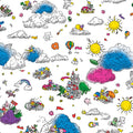 Whimsical Doodle Townscape Mural Wallpaper — Playful Pattern Mural Wallpaper - room preview 04