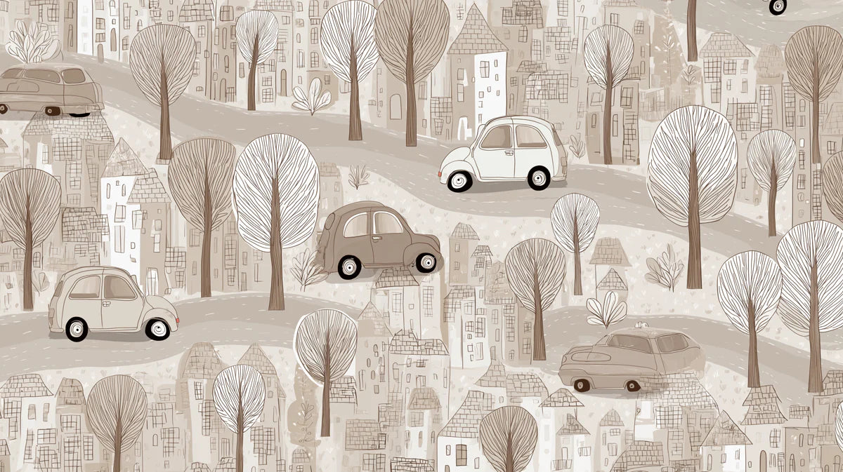 Vintage European City Sketch Mural Wallpaper in Sepia Tones Mural Wallpaper - room preview 04