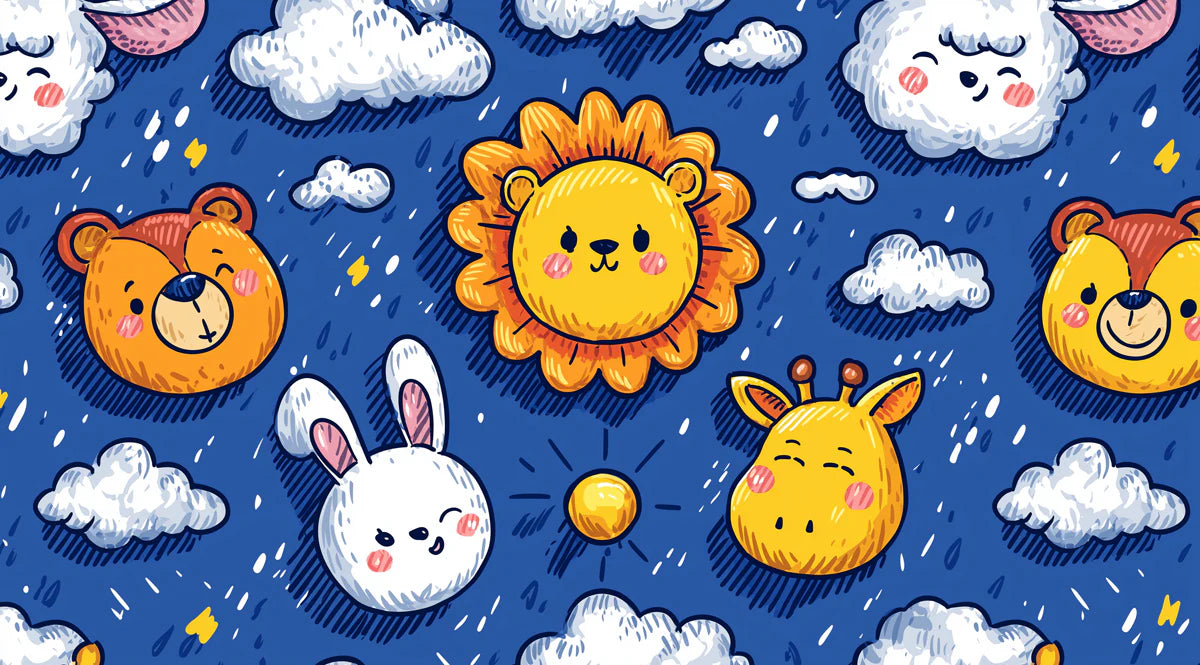 Safari Night Sky Animal Mural Wallpaper — Hand-Drawn Whimsy Mural Wallpaper - room preview 04