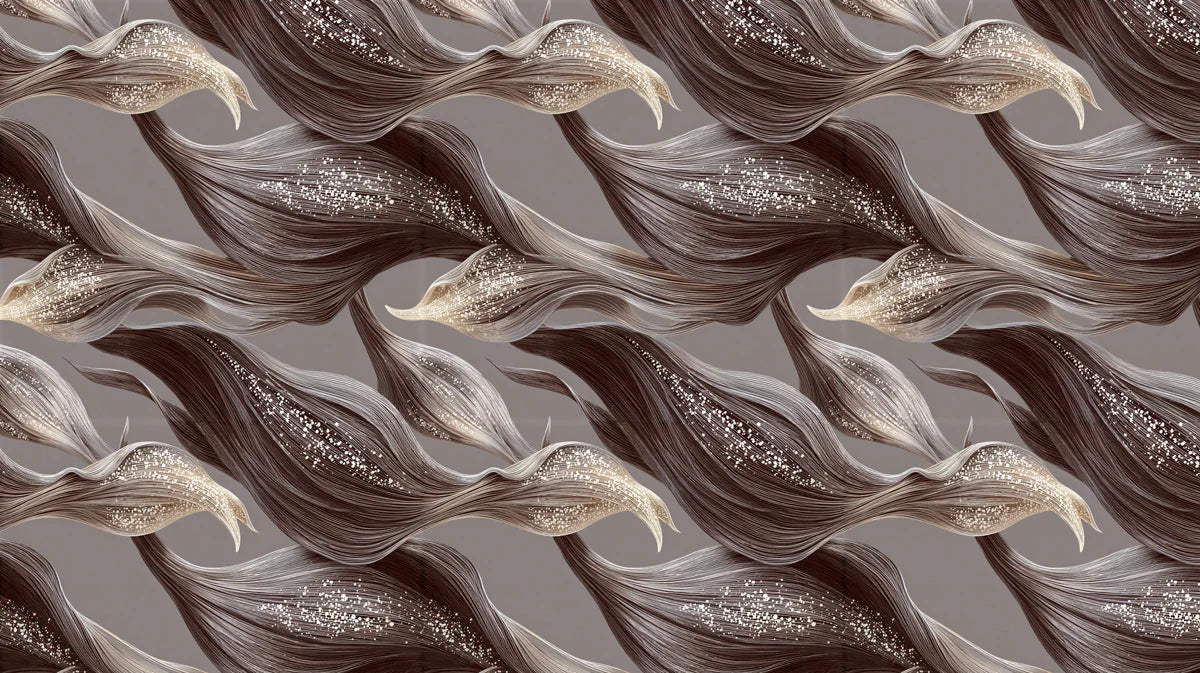 Wavy Leaf Botanical Mural Wallpaper — Mocha and Glimmering Gold Mural Wallpaper - room preview 04