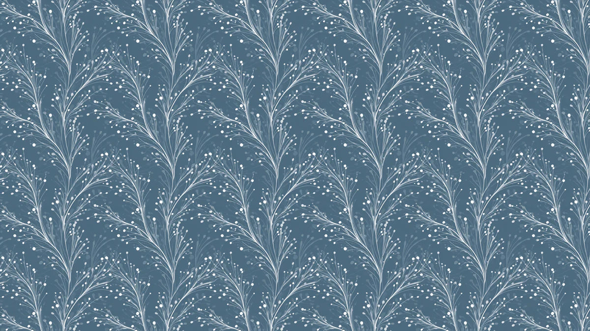 Winter Frost Botanical Mural Wallpaper — Blue and White Sprigs Mural Wallpaper - room preview 04