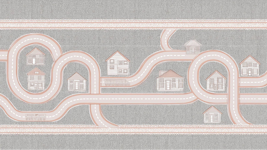 World Map Wallpaper Mural – Map Wall Mural – Road Map & Village Houses — Minimalist Play Map printable artwork
